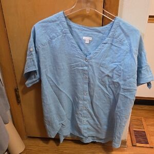 J. Jill Sky Blue Linen Top